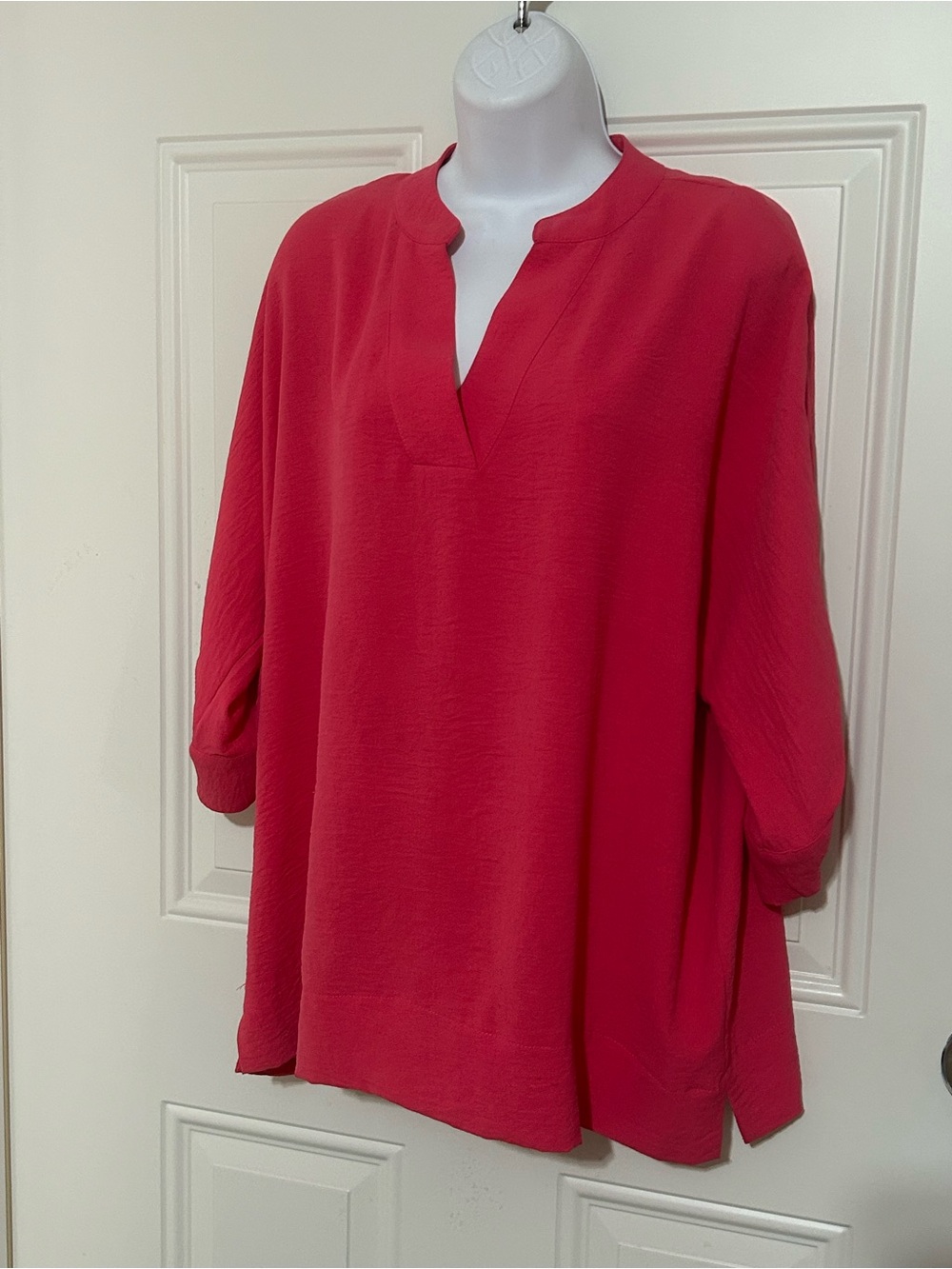 Joan Vass Vibrant Red Split-Neck Tunic